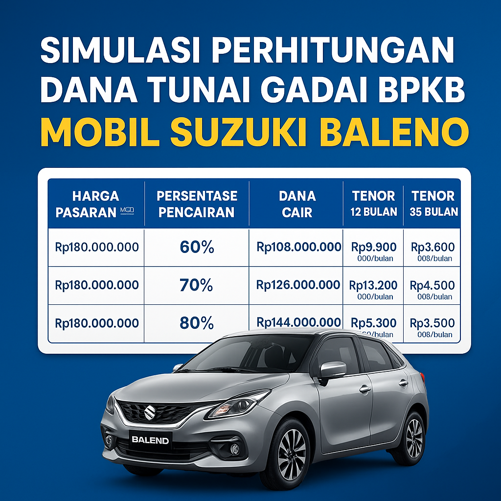 Hitung Mudah Dana Tunai dari Kredit Jaminan BPKB Suzuki Baleno