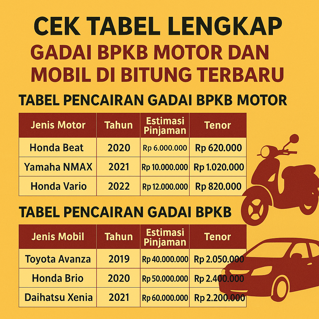 Update Tabel Kredit Jaminan BPKB Motor & Mobil di Bitung Terbaru 2025